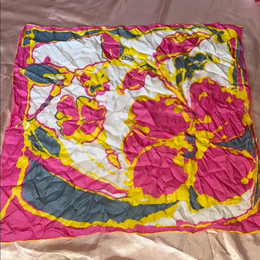 Pink, Yellow, White and Gray Silk Scarf/Wrap